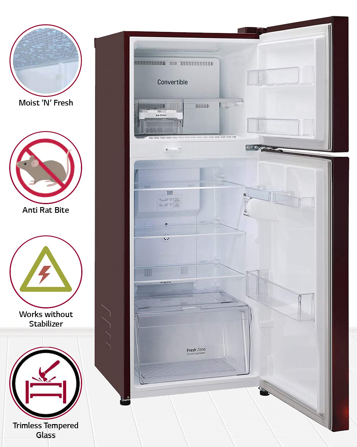 LG 260L 3 Star Frost Free Smart Inverter Double Door Refrigerator GL