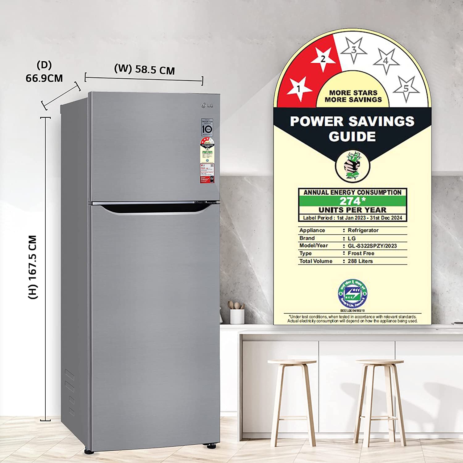 Lg L Star Smart Inverter Frost Free Double Door Refrigerator Gl