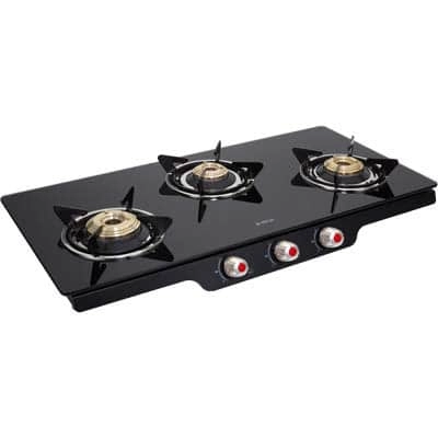 Buy Elica Glass 3 Burner Auto Ignition Gas Stove Patio ICT 773 BLK AI For Best Price from Nearest Store