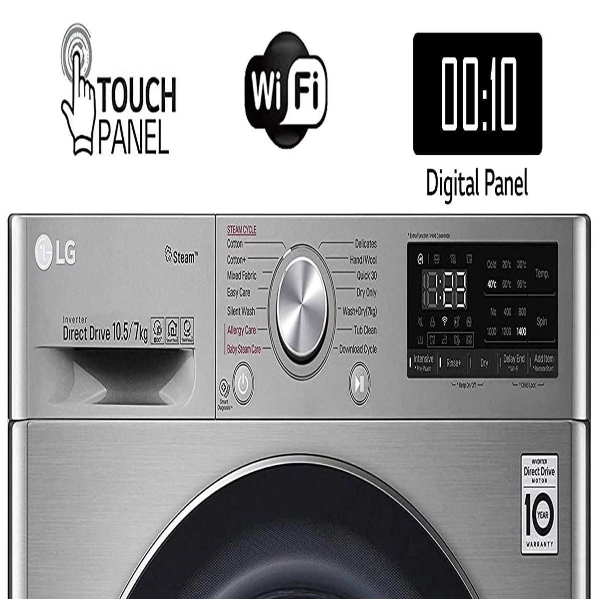 LG Lave-linge, 10,5 kg, AI DD®, Steam