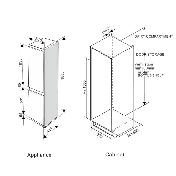 Kaff built in deals fridge