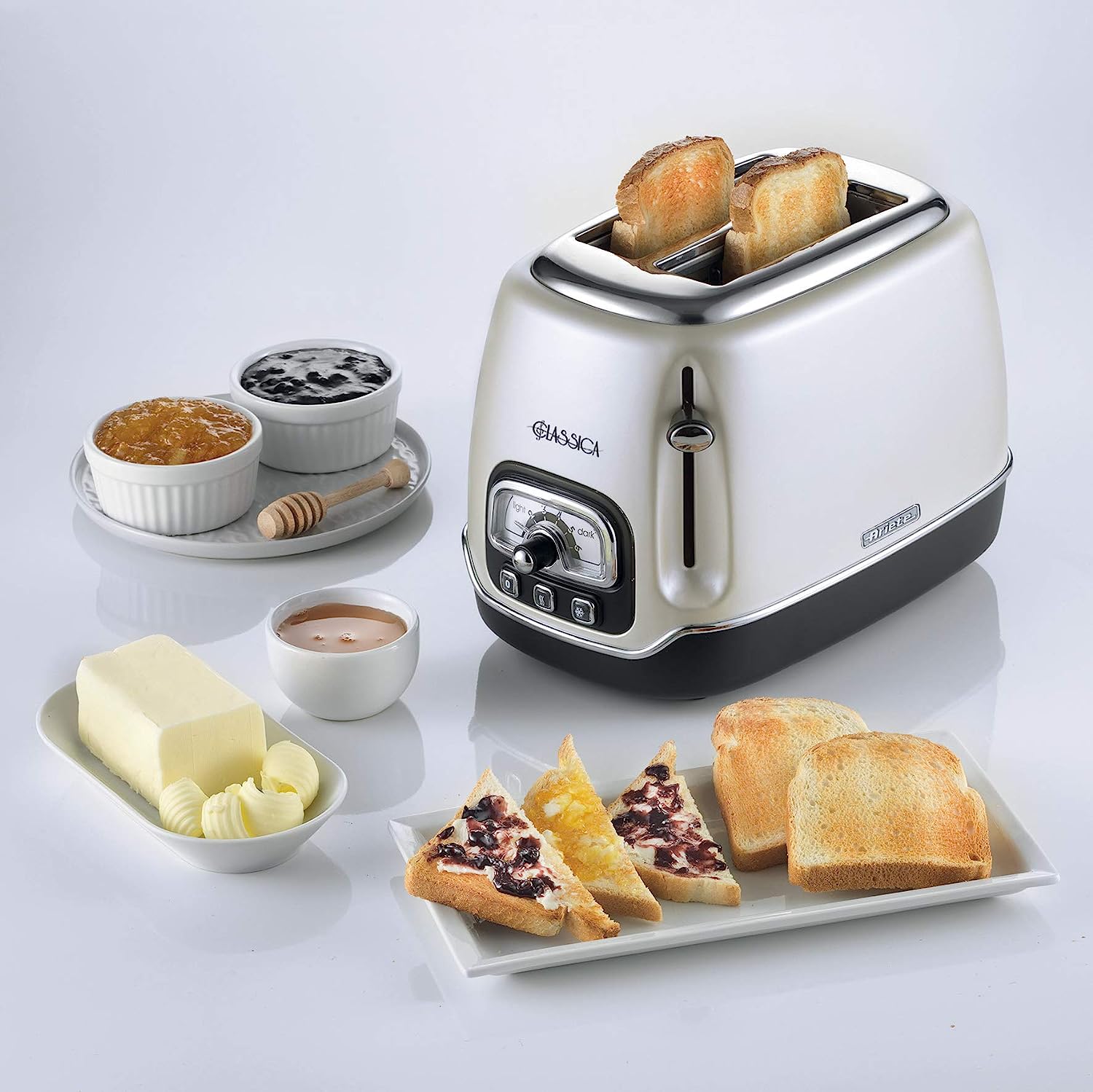 Ariete Tostapane Classica 158/38, Electric Toaster 2 Slices, Without Tongs,  815 W, 3 Functions, 6 Browning Levels, PEARL