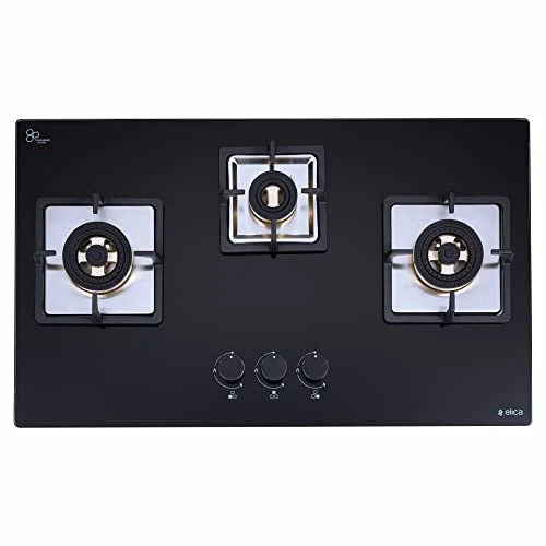 Elica Hob 3 Burner Auto Ignition Glass Top Full Brass Burners