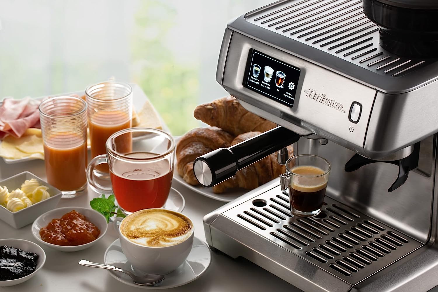 Ariete Metal Coffee Machine 1312, 1600 Watt, 15 Bar, 220 g Bean Capacity,  Grinding Adjustment, Digital