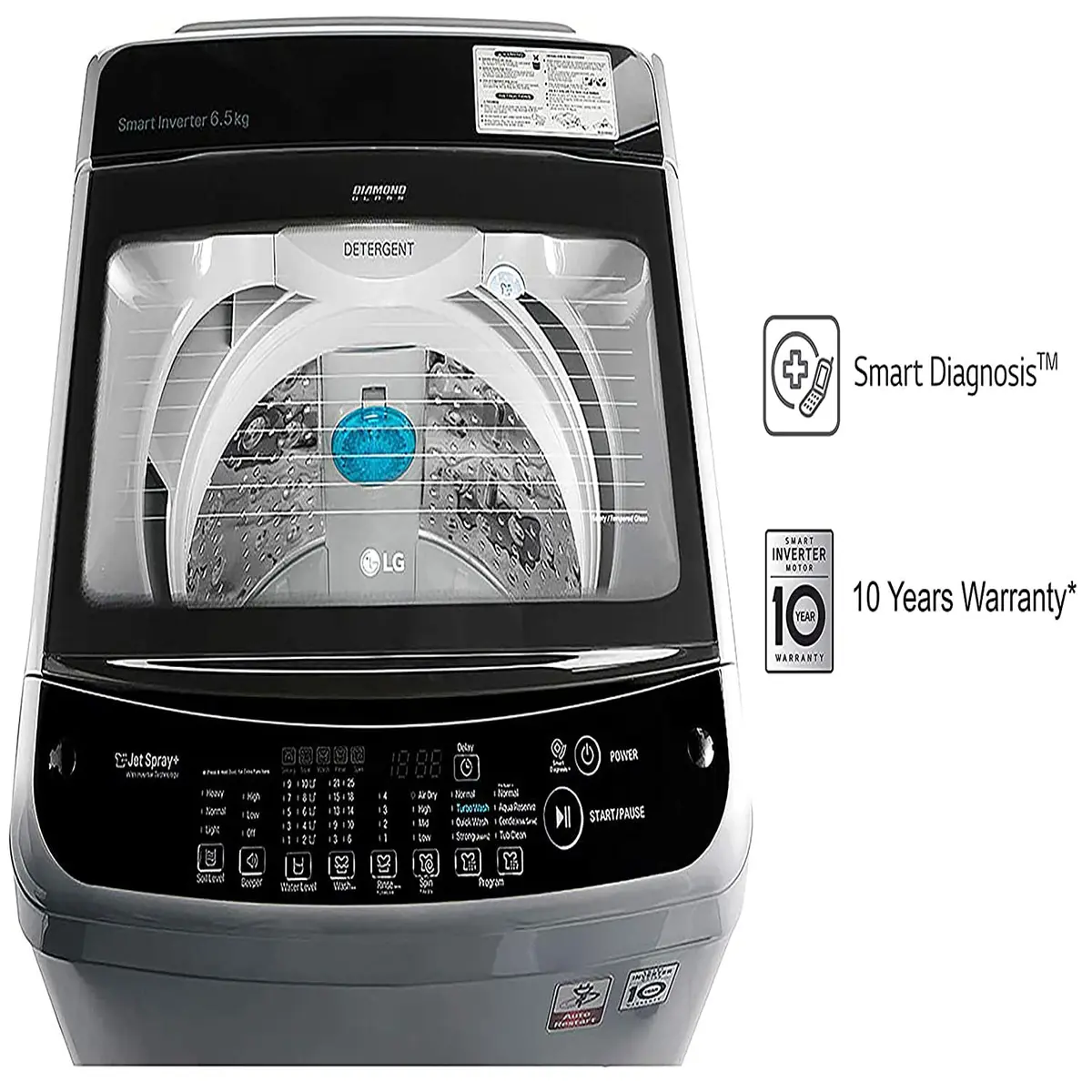 LG 6.5 Kg Inverter Fully Automatic Top Load Washing Machine Middle Free Silver Available at Nearby Stores