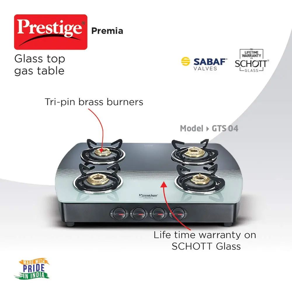 prestige premia schott glass 4 burner gas stove