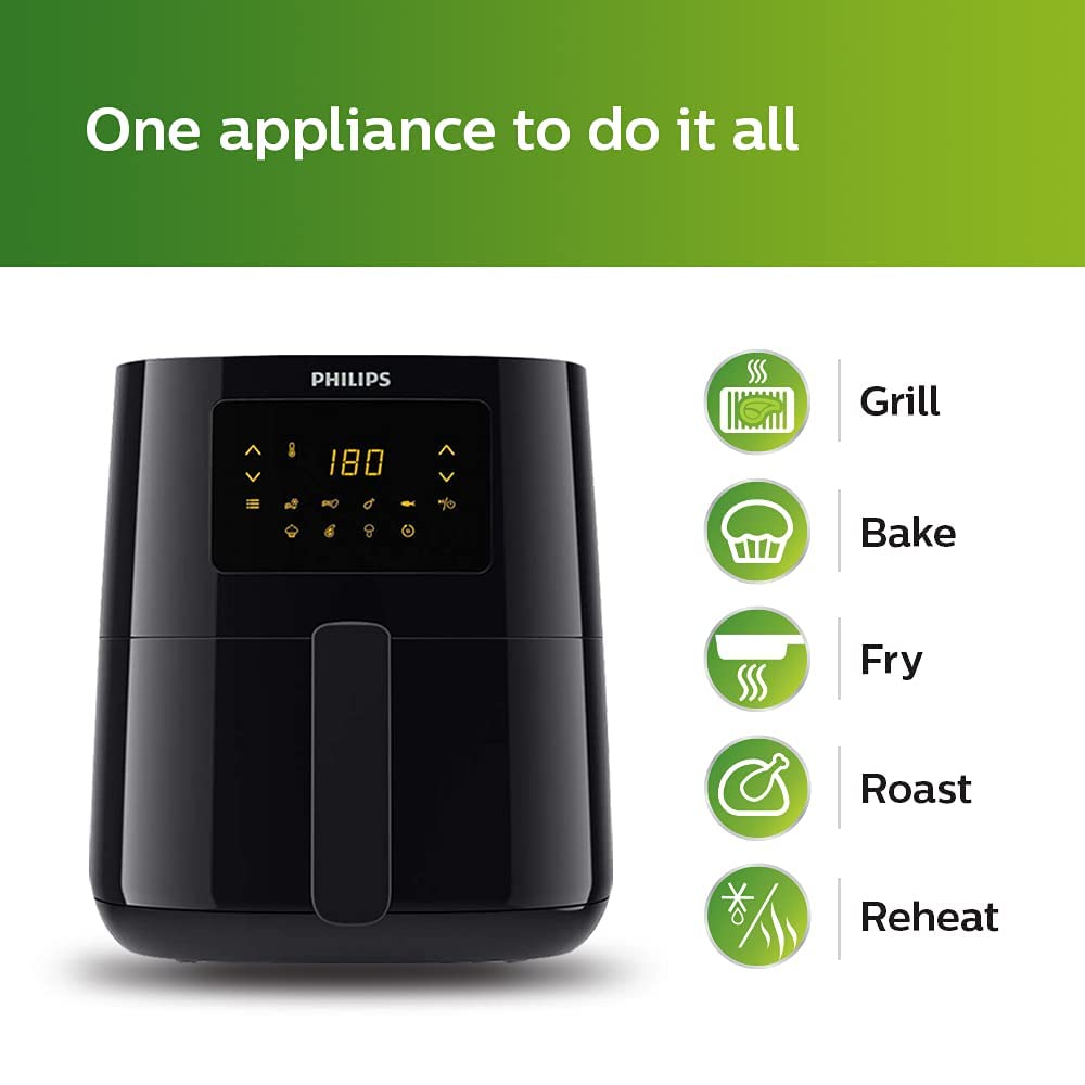 PHILIPS Digital Air Fryer HD9252/90 With Touch Panel, Uses Up To 90% Less  Fat, 7 Pre-set Menu, 1400W, 4.1 Liter, With Rapid Air Technology (Black),  Large - Velan Store