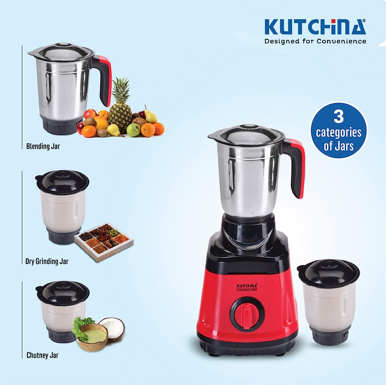 Kutchina mixer grinder 500+watt mixer grinder with 500 watt 3 jars