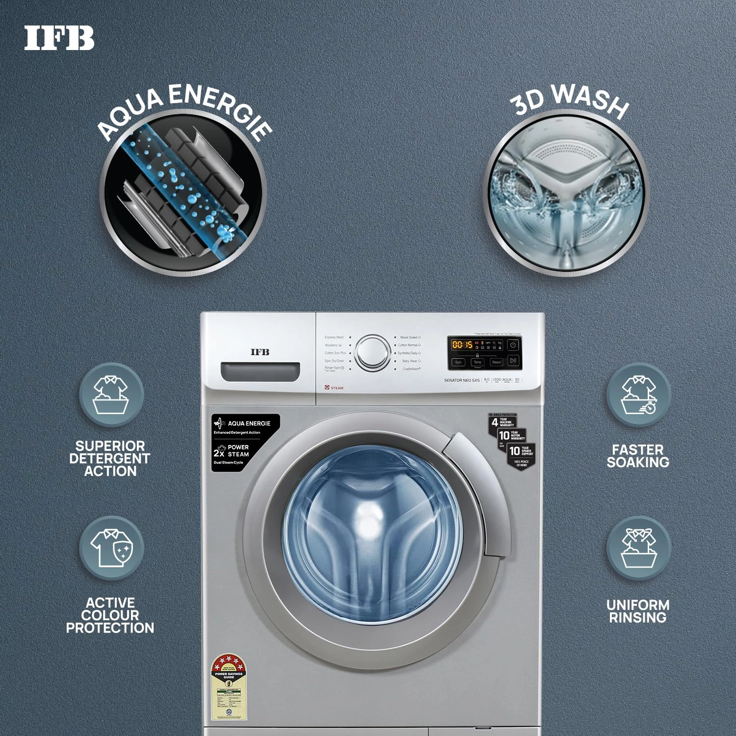 IFB 8 Kg 5 Star AI Washing Machine - 2X Power Steam - Buy Nearby!