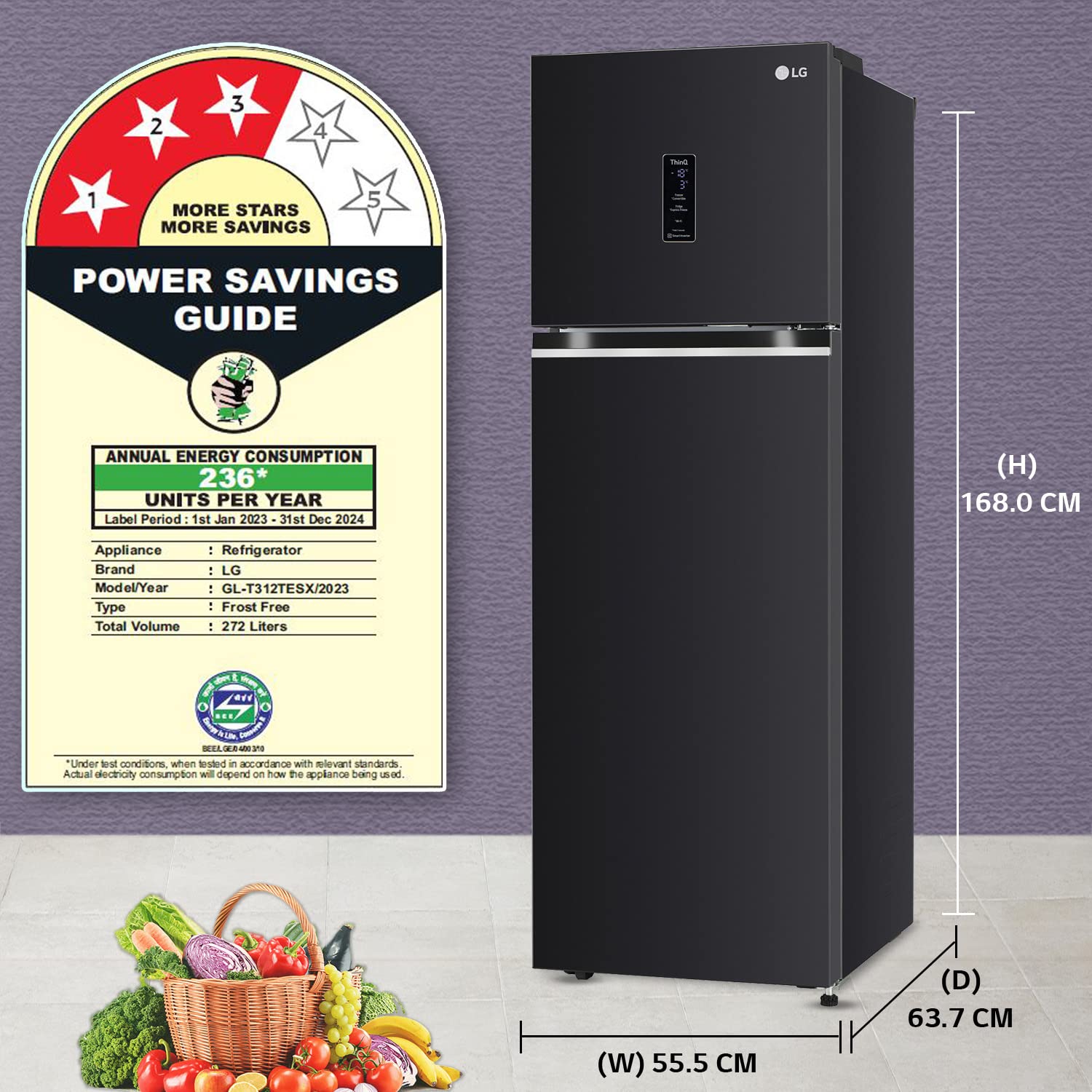 Double door refrigerator on sale power consumption