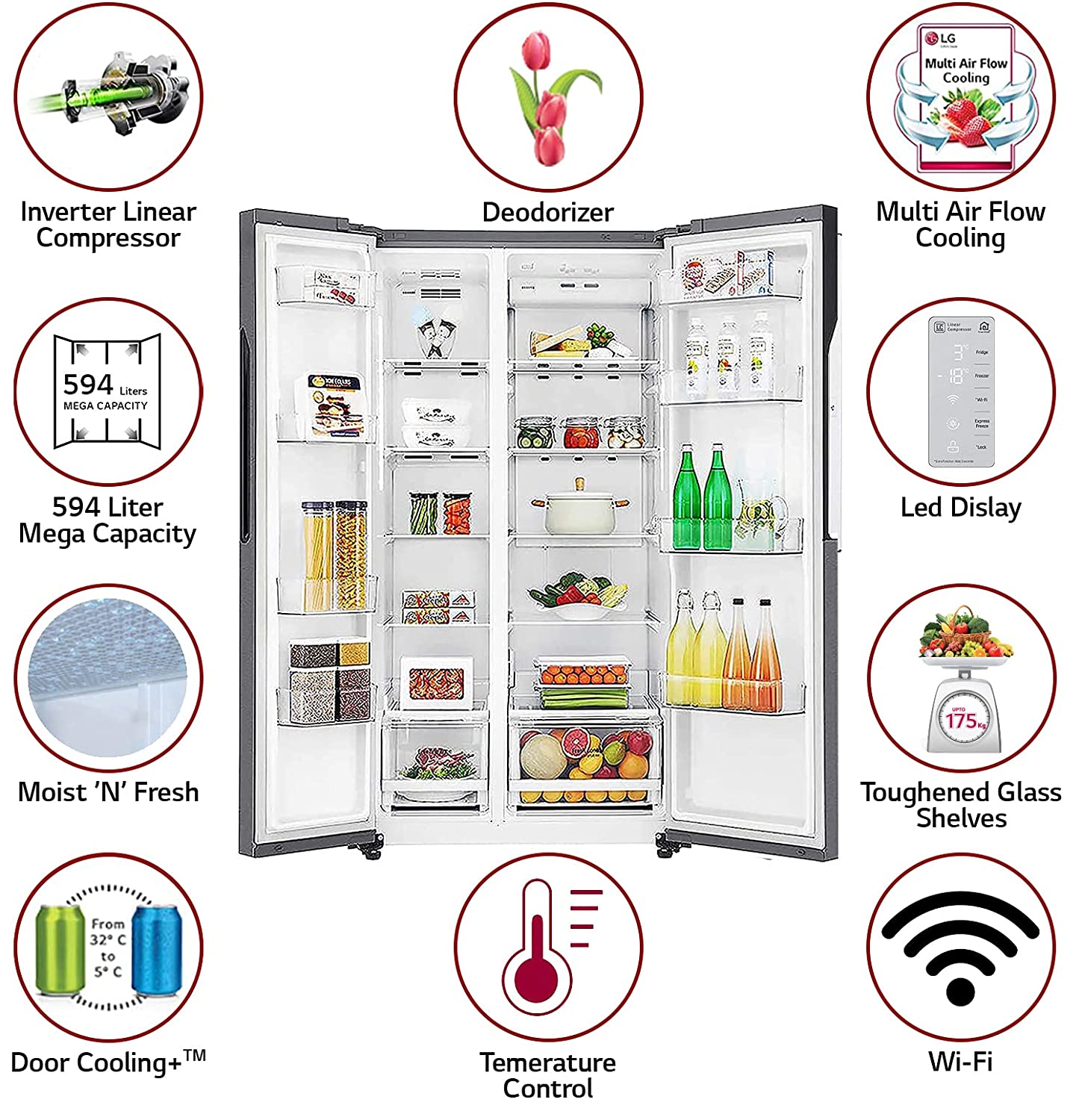 LG 594 L Frost Free Inverter Linear Wi Fi Side By Side