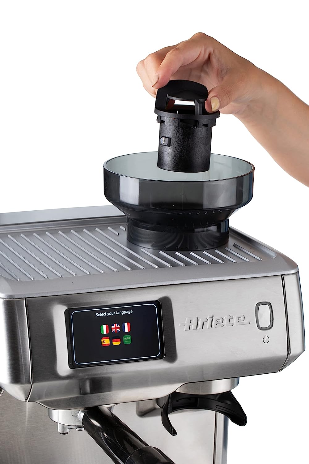 Ariete Metal Coffee Machine 1312, 1600 Watt, 15 Bar, 220 g Bean Capacity,  Grinding Adjustment, Digital