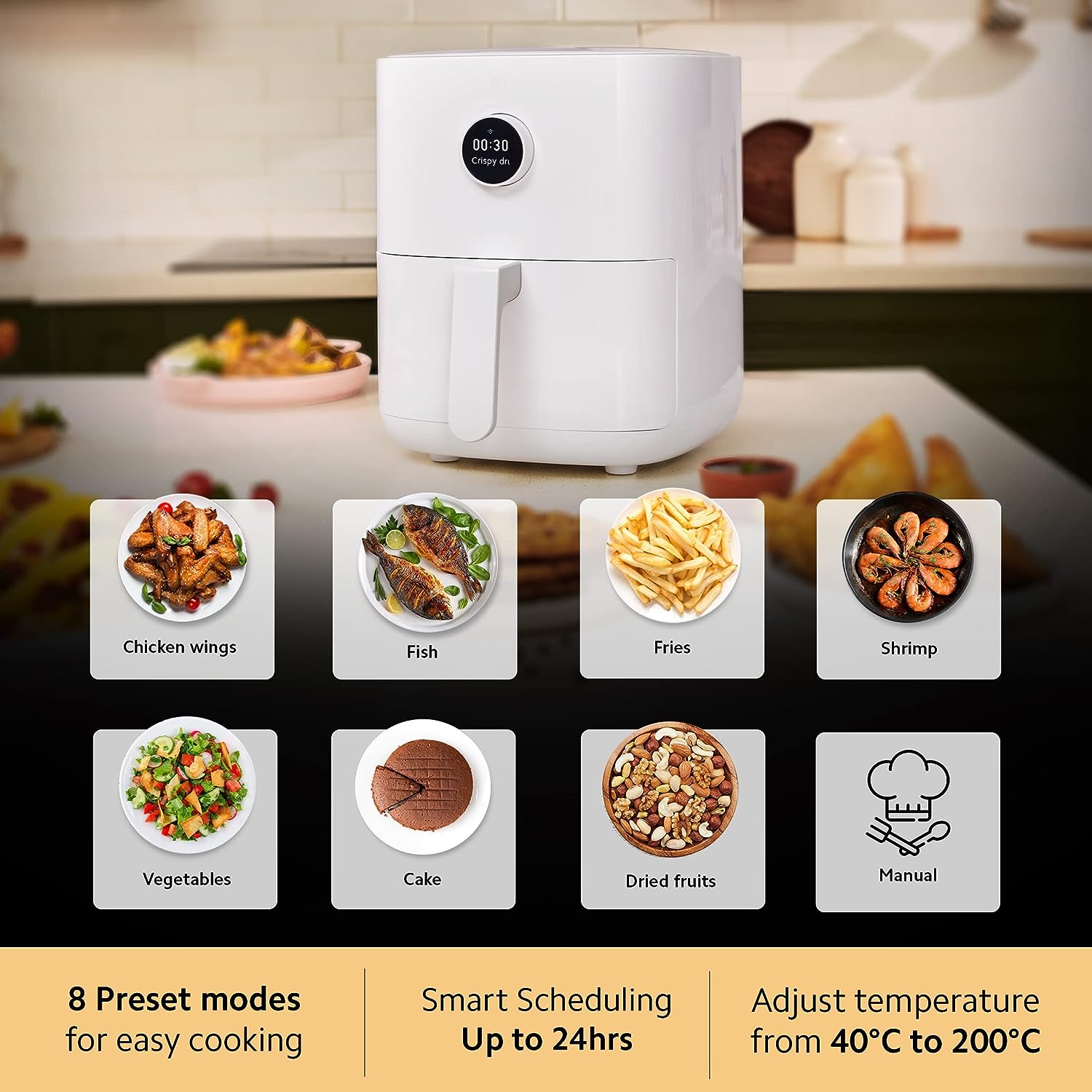 Xiaomi Smart Air Fryer for 4-5 People, 90% Less Fat l 1500W Fast Cooking, 7 Pre-set Menus, Grill, Bake, Fry, Roast, Reheat, Defrost, 40-200°C l  Dual Speed Technology, Voice Control