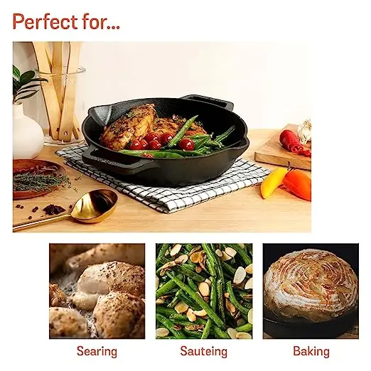 M&M-Meyer Pre-Seasoned Non-stick Cast Iron Tawa, 26 cm, Black