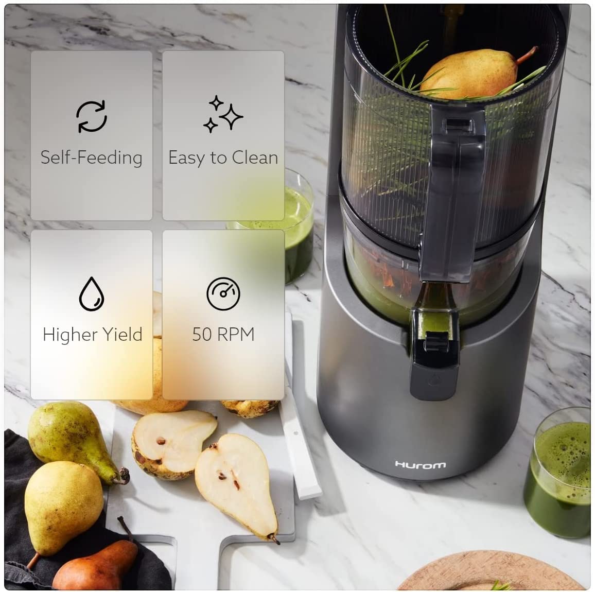 Hurom H-200 Easy Clean Electronic Juicer Machine Self Feeding Slow Juicer  with Big Mouth Hopper