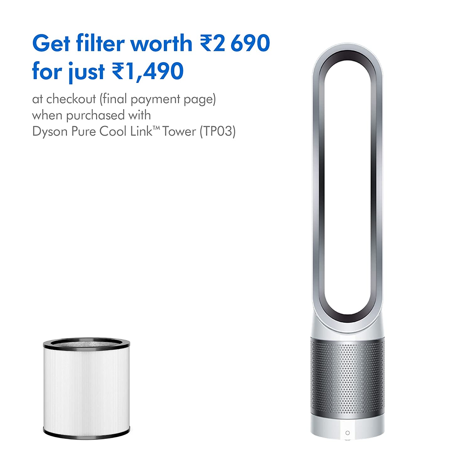 Dyson Pure Cool Link Air Purifier TP03 (White/Silver), Wi-Fi 