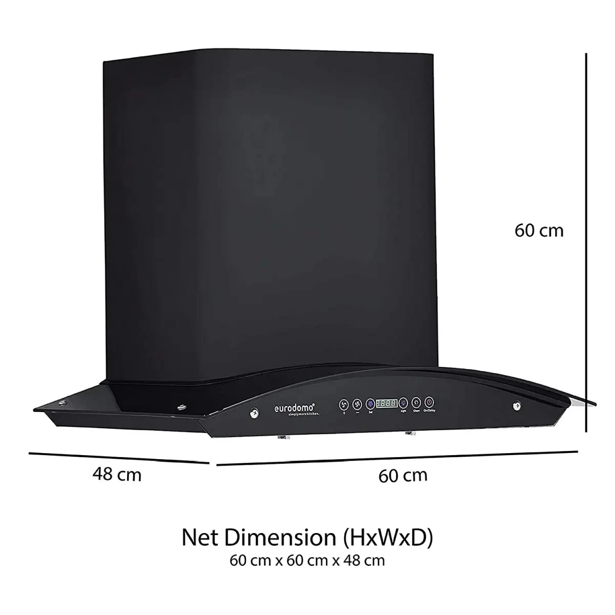 Shop Eurodomo 60cm Kitchen Chimney at Nearby Stores Auto Clean 1200 m3 hr Touch Control Curved Glass BF BK