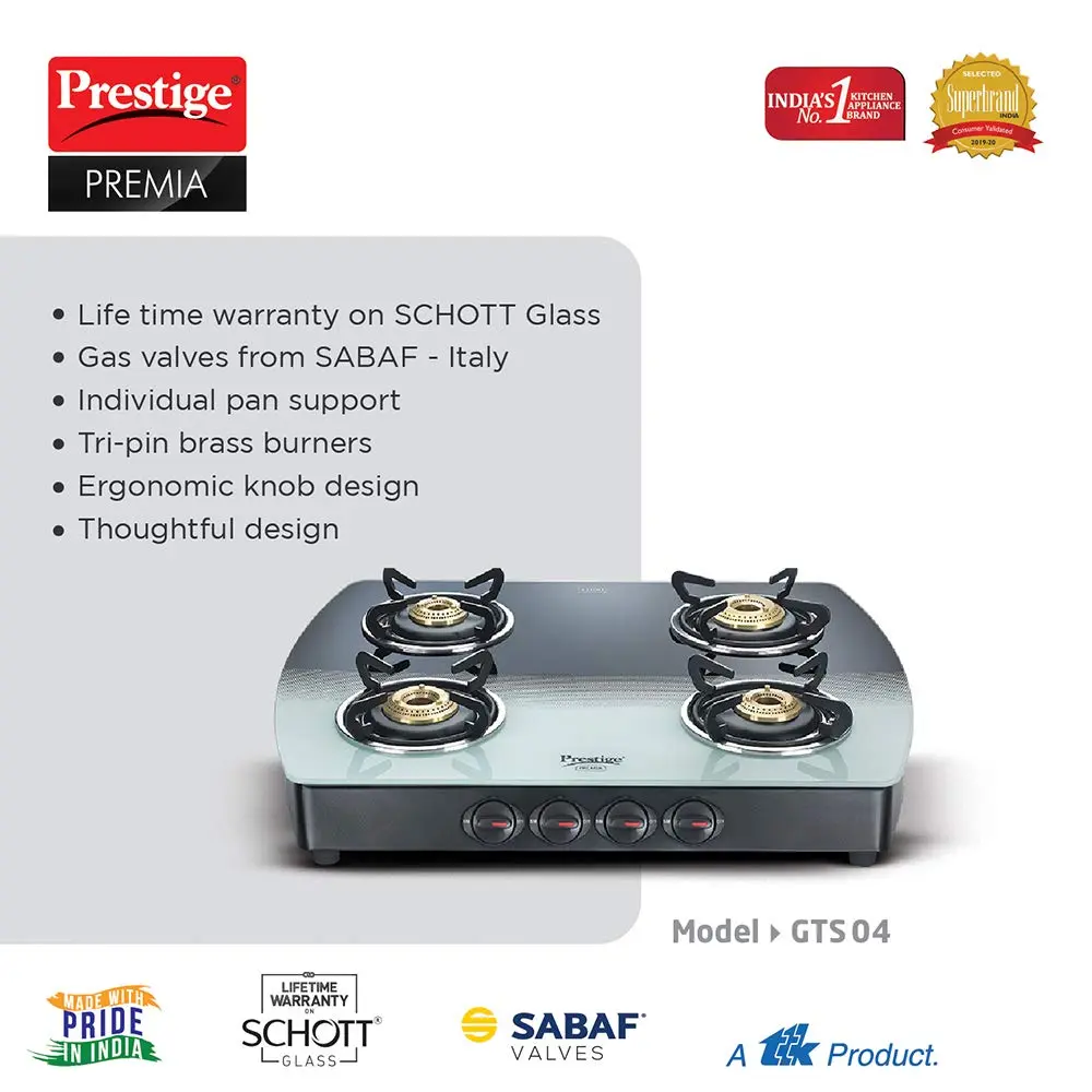 prestige premia schott glass 4 burner gas stove