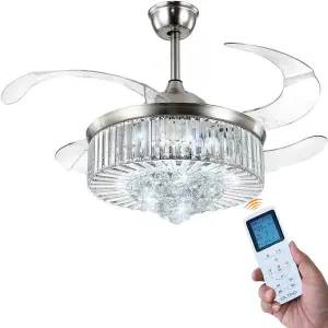 oltao Picola Silver Chandelier Fan with BLDC Motor, LED Light ...