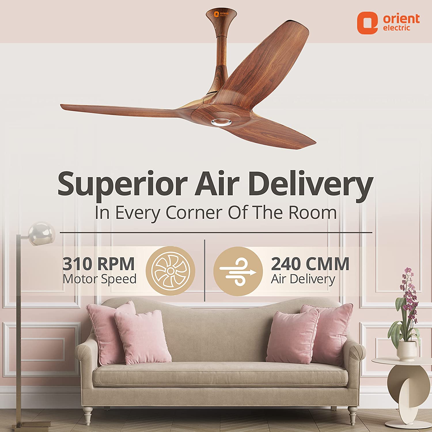 Orient Electric Aeroquiet Noiseless Premium Ceiling Fan ‎Wooden Finish