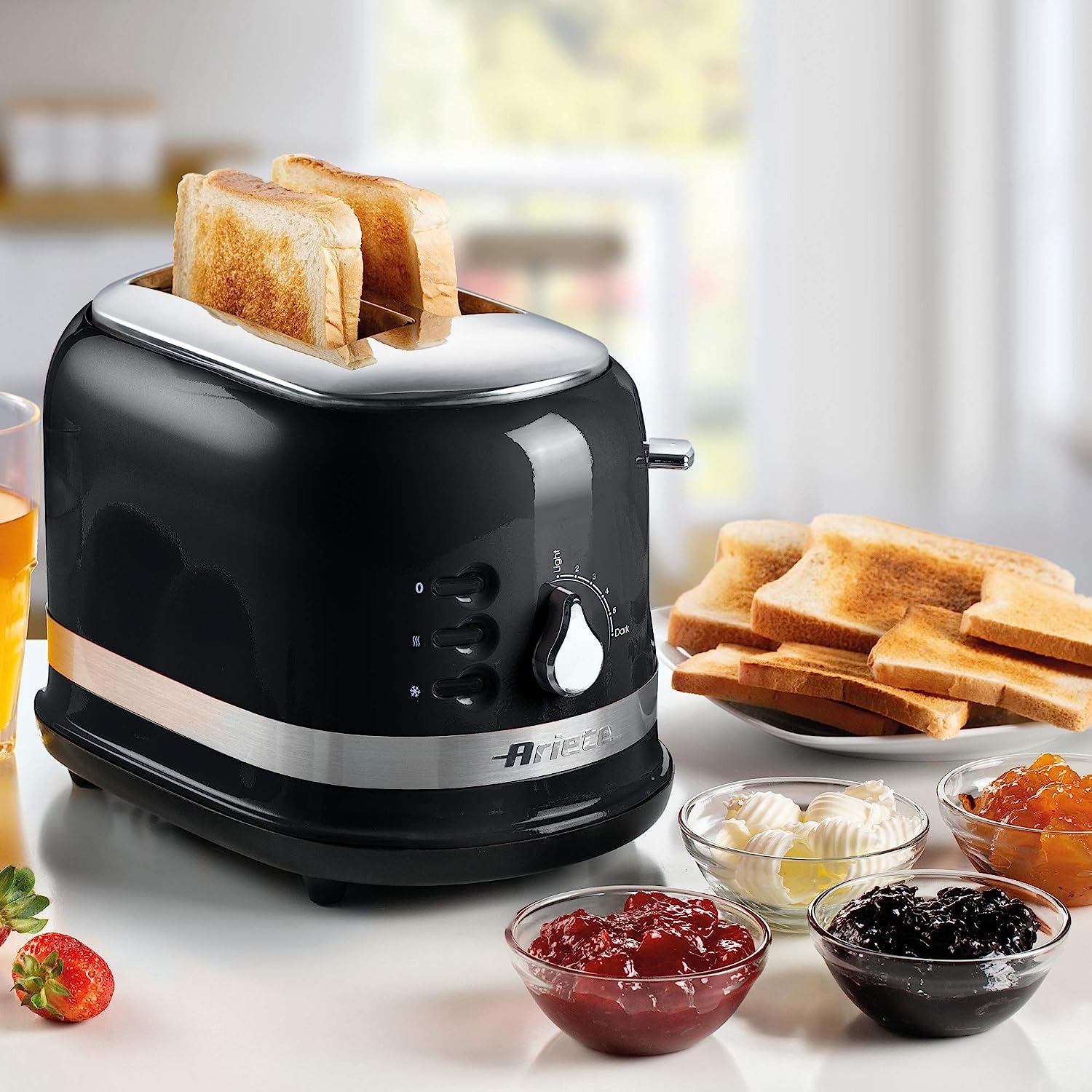 Ariete 0149B Moderna 2 Slice Toaster, Defrost, Heating & Cooking Function,  Black