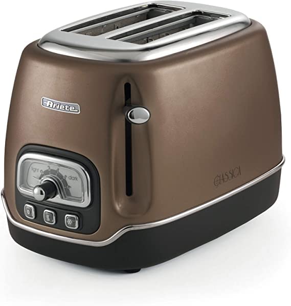 Ariete Tostapane Classica 158/38, Electric Toaster 2 Slices, Without Tongs,  815 W, 3 Functions, 6 Browning Levels, Bronze